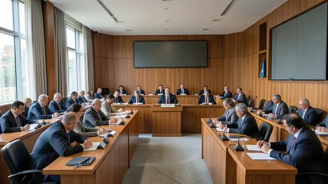 Imagem gerada por IA: Plenário do Senado durante uma sessão, com parlamentares nos assentos.