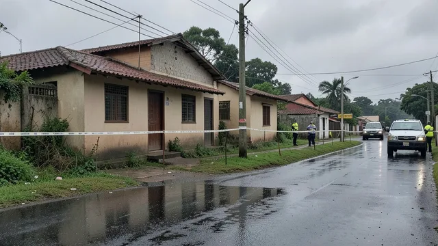 Imagem gerada por IA: Casa em uma área rural de Candelária, com a estrada molhada após a chuva.