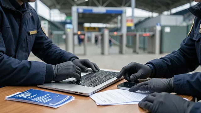 Imagem gerada por IA: Investigadores analisam celular, computador e documentos em apuração sobre revenda irregular de ingressos.