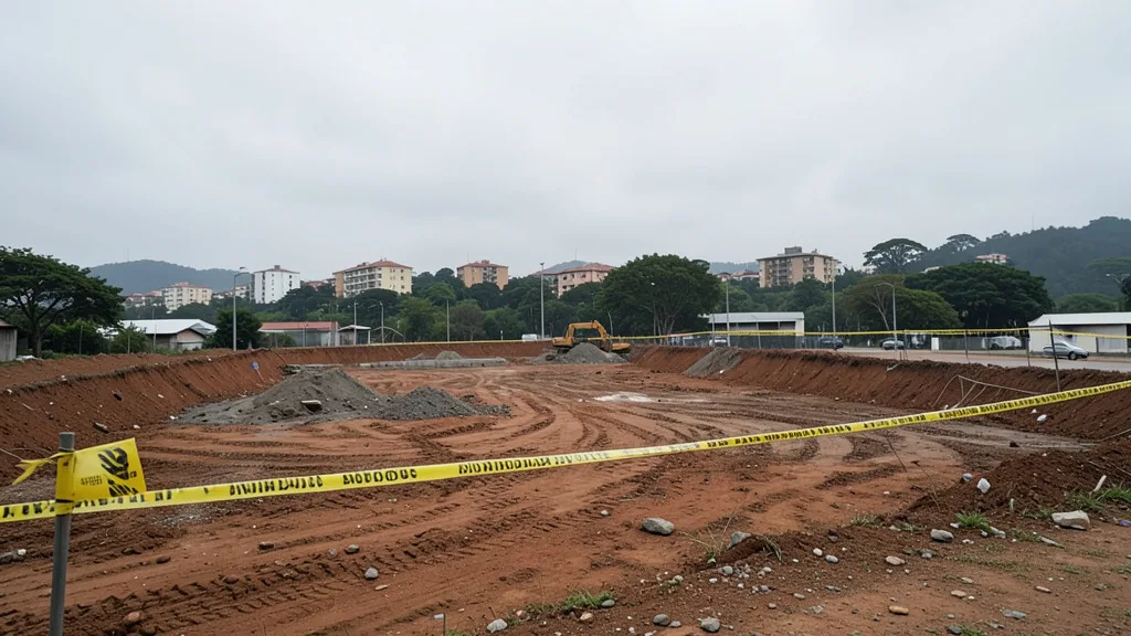 Imagem gerada por IA: Área de loteamento em obras isolada por fita policial em Caxias do Sul.
