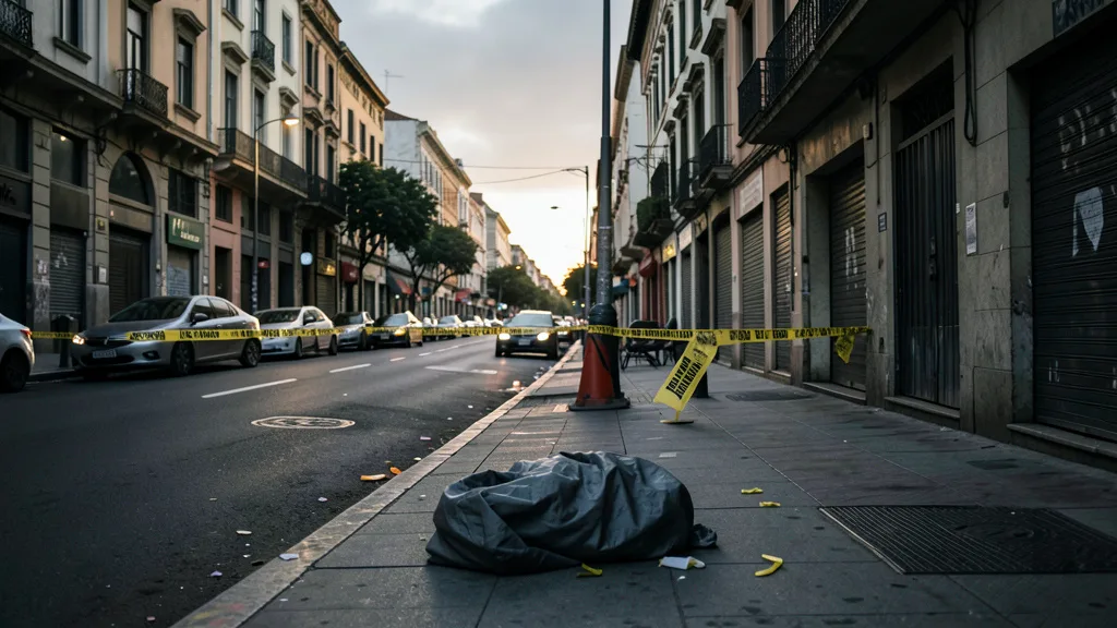 Imagem gerada por IA: Rua de São Paulo isolada por fita policial durante uma investigação.