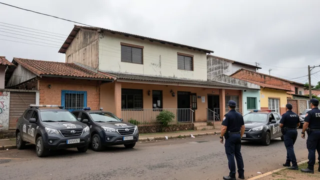 Imagem gerada por IA: Hotel em uma cidade do litoral gaúcho com viaturas policiais estacionadas nas proximidades.