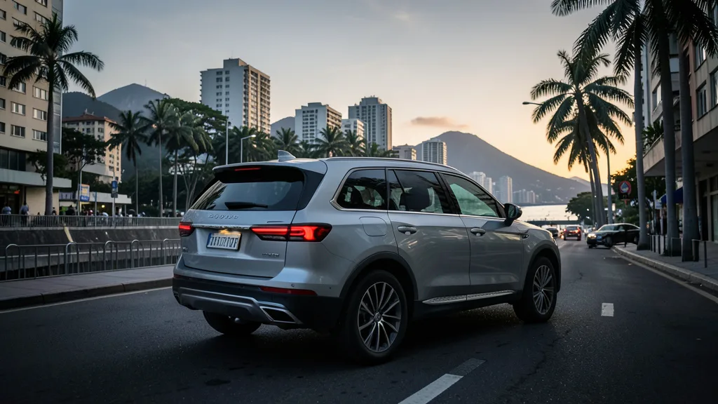 Imagem gerada por IA: SUV estacionada em uma rua do Rio durante investigação de furtos de veículos.
