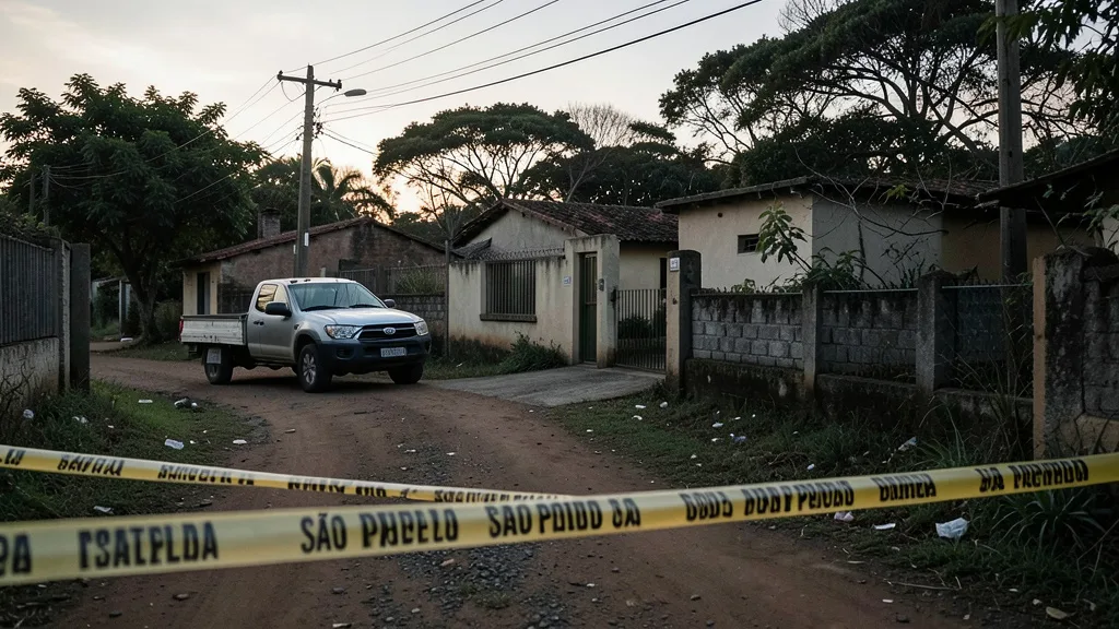 Imagem gerada por IA: Caminhonete parada perto de uma propriedade rural em uma estrada do interior de São Paulo.