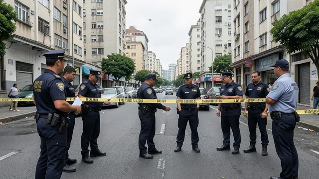Imagem gerada por IA: Policiais investigam uma rua isolada em São Paulo.
