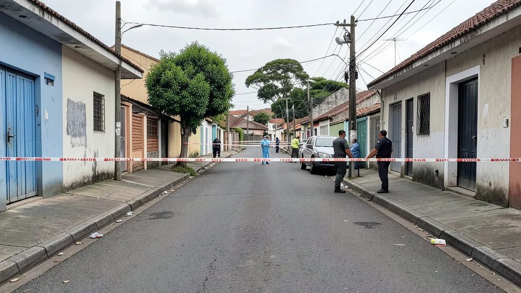 Imagem gerada por IA: Rua isolada em Pirituba enquanto peritos examinam o local de uma ocorrência policial.