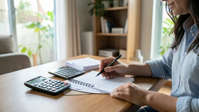Imagem gerada por IA: Pessoa analisa documentos de planejamento financeiro para a aposentadoria em uma mesa.