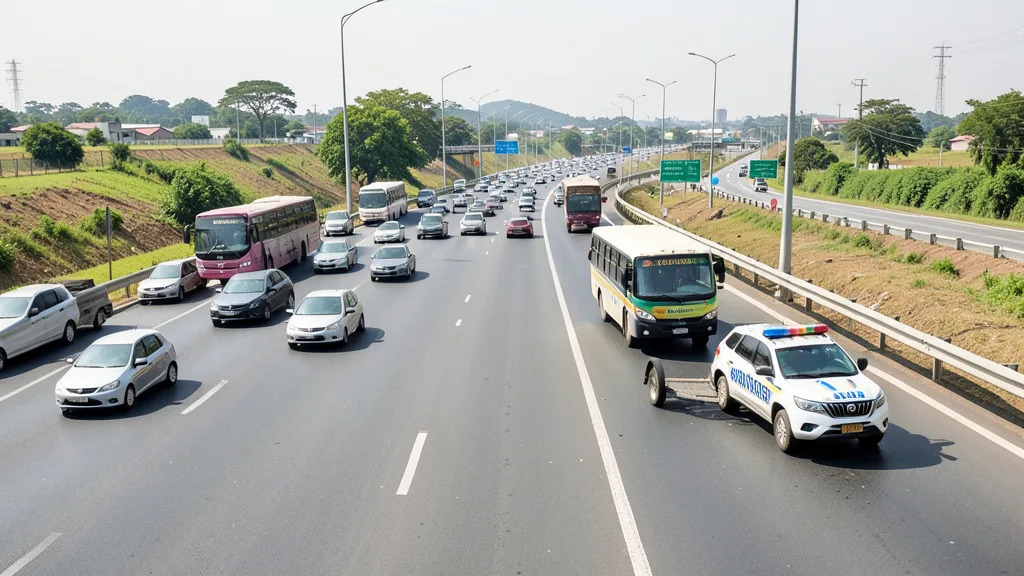 Imagem gerada por IA: Rodovia brasileira com veículos em circulação e uma viatura parada no acostamento.