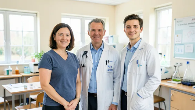 Imagem gerada por IA: Professora, médica e cientista em um ambiente claro e acolhedor