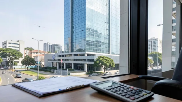 Imagem gerada por IA: Prédio de instituição financeira ao fundo e documentos sobre uma mesa, em referência à regulação bancária.