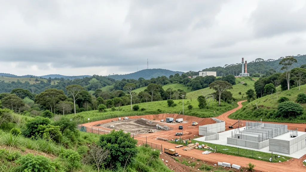 Imagem gerada por IA: Área de paisagem verde próxima ao local previsto para a fábrica de celulose da CMPC.