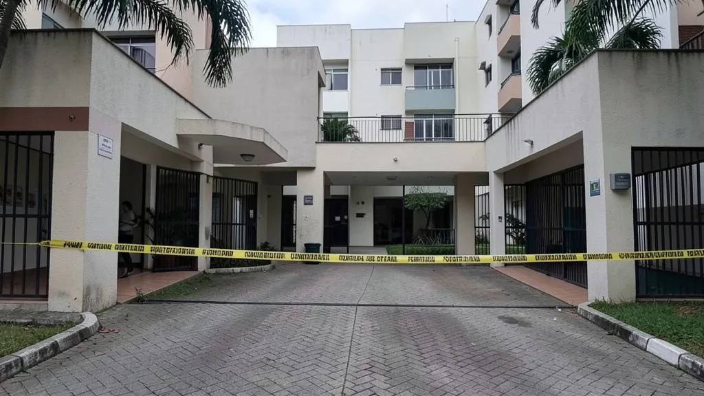 Imagem gerada por IA: Fachada e pátio de um condomínio residencial em Fortaleza, em imagem que representa o caso sob investigação.