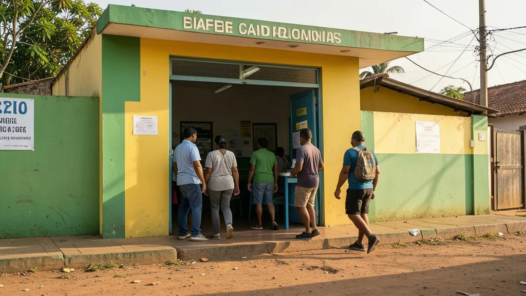 Imagem gerada por IA: Eleitores genéricos caminham em direção a um local de votação na Bahia.