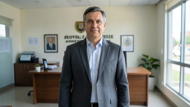 Imagem gerada por IA: Rafael Fonteles em um ambiente institucional, em registro neutro.