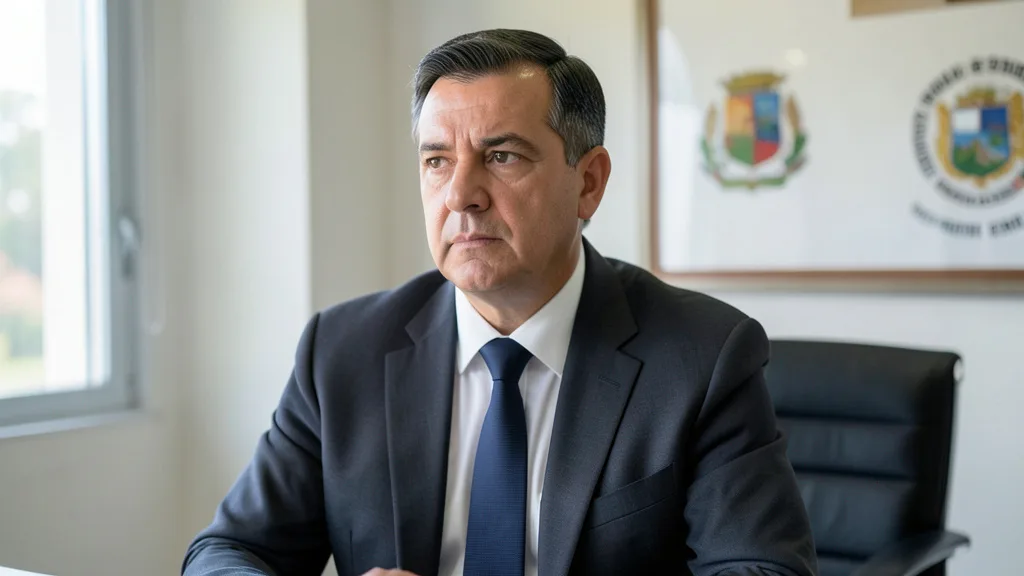 Imagem gerada por IA: Rafael Fonteles em um ambiente de trabalho institucional