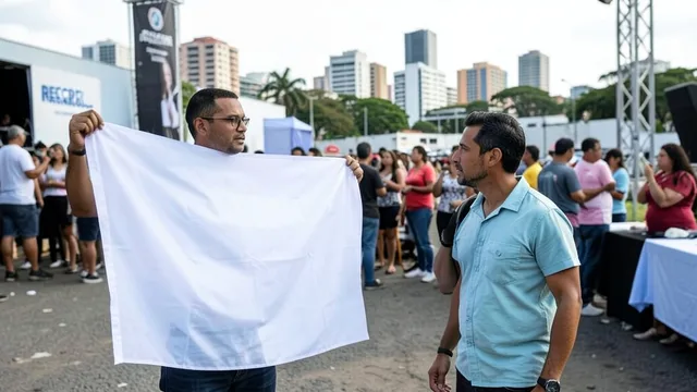 Apoiadores acompanham um evento político ao ar livre em Pernambuco.