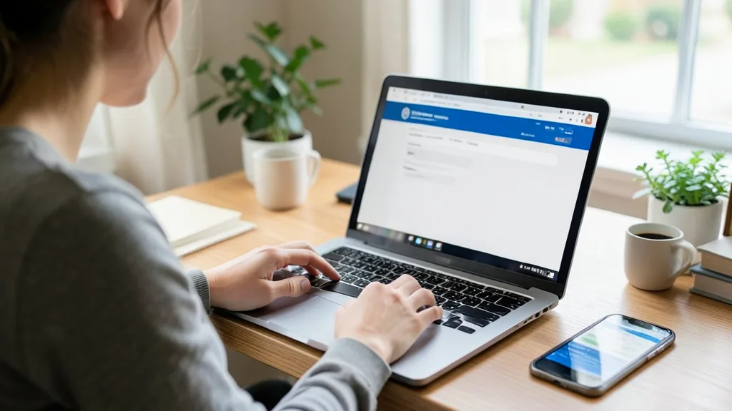 Imagem gerada por IA: Pessoa consulta a restituição do Imposto de Renda em um laptop.
