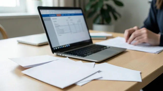 Imagem gerada por IA: Cartas e documentos tributários sobre uma mesa, ao lado de um laptop.