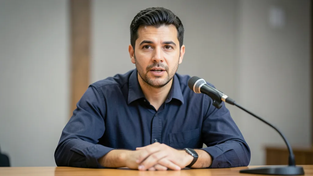 Imagem gerada por IA: Renan Santos participa de uma entrevista em estúdio.