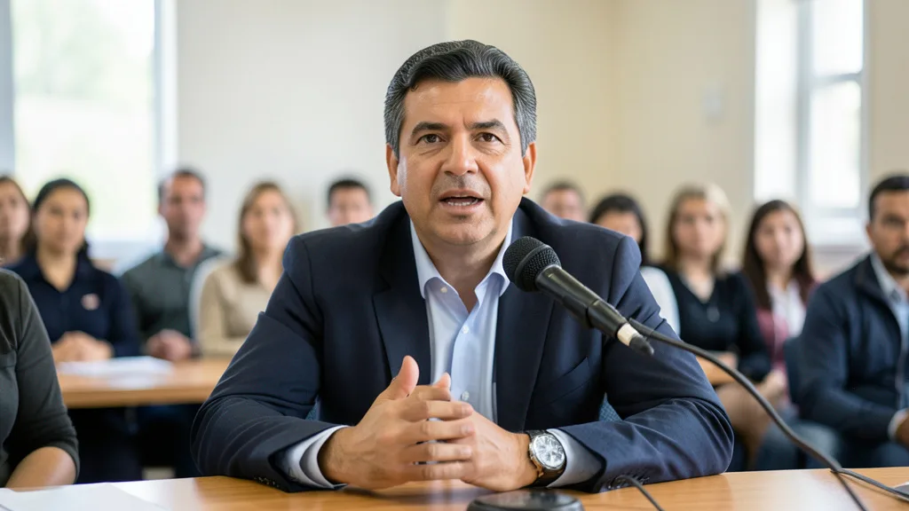 Imagem gerada por IA: Rodrigo Pimentel participa de uma discussão pública sobre segurança.