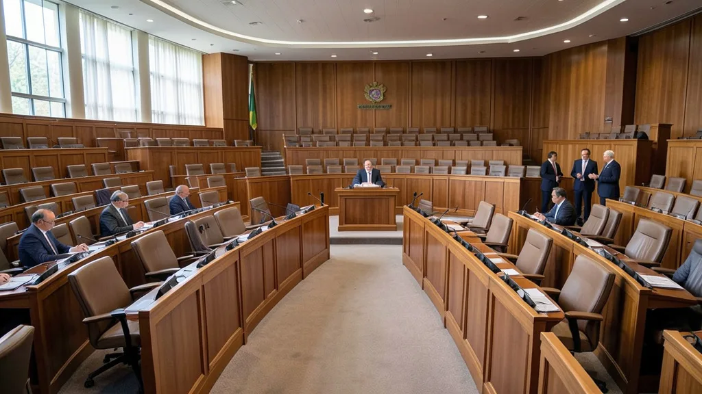 Imagem gerada por IA: Plenário do Senado com parlamentares conversando durante uma articulação política.