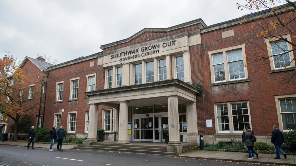 Imagem gerada por IA: Exterior do Tribunal Penal de Southwark, em Londres.