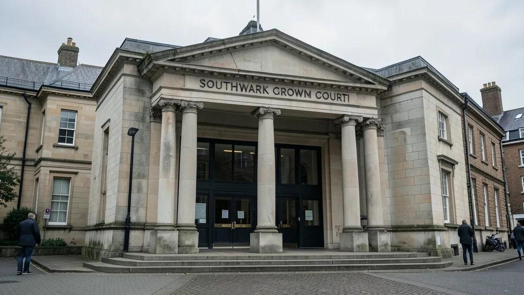 Imagem gerada por IA: Fachada do Tribunal da Coroa de Southwark, em Londres.
