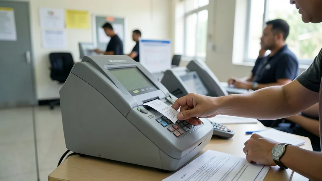 Imagem gerada por IA: Eleitor vota em uma urna eletrônica em uma seção eleitoral.