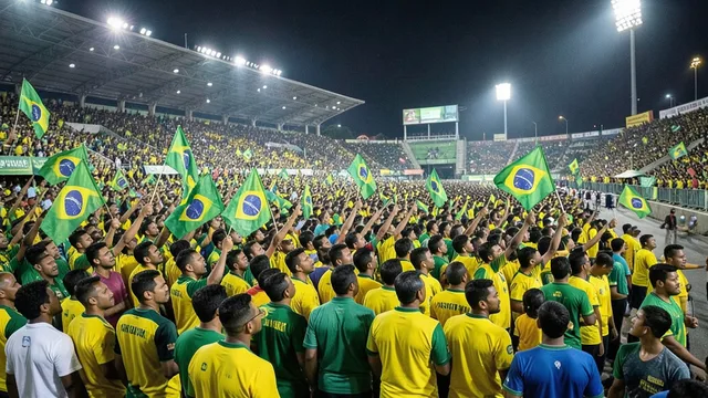 Torcedores com roupas amarelas e verdes se reúnem em Calcutá antes de uma partida de futebol.