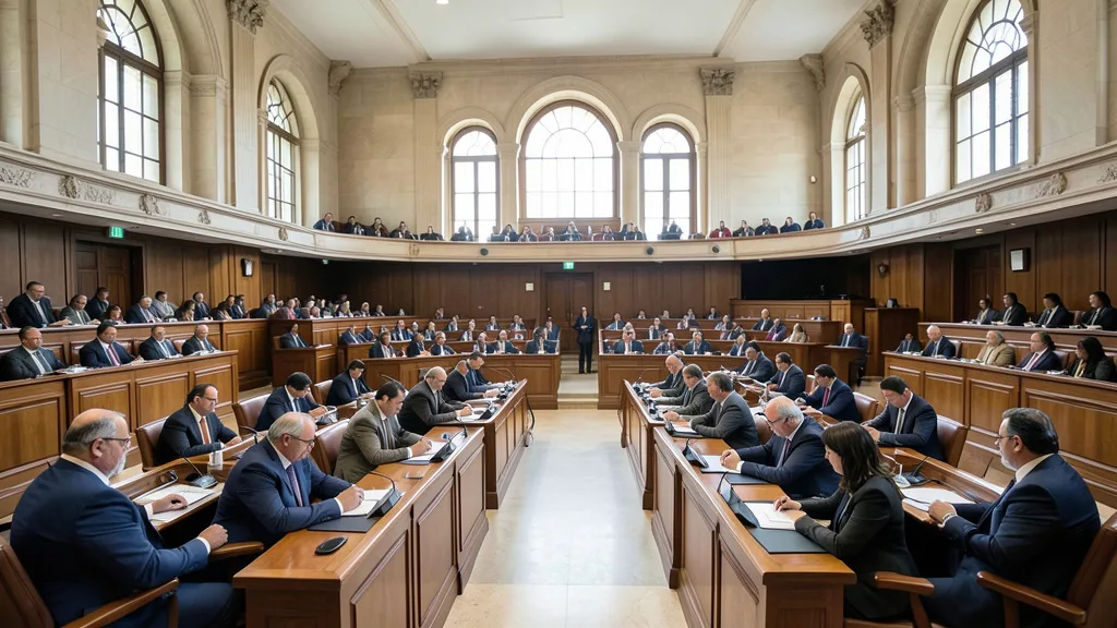 Imagem gerada por IA: Plenário do Senado durante uma votação sobre a jornada de trabalho.