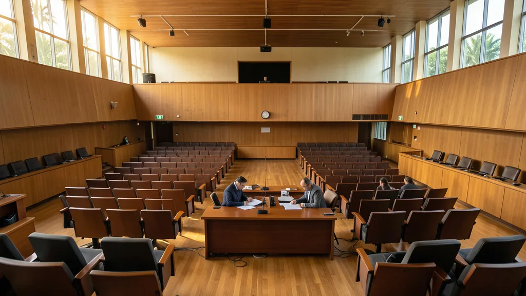 Imagem gerada por IA: Plenário do Senado visto da galeria, com parlamentares reunidos para discutir documentos.