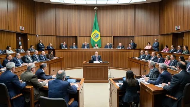 Imagem gerada por IA: Senadores participam de sessão de debates no plenário do Senado.