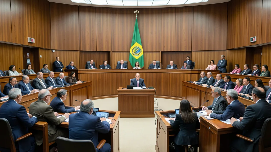 Imagem gerada por IA: Senadores participam de sessão de debates no plenário do Senado.