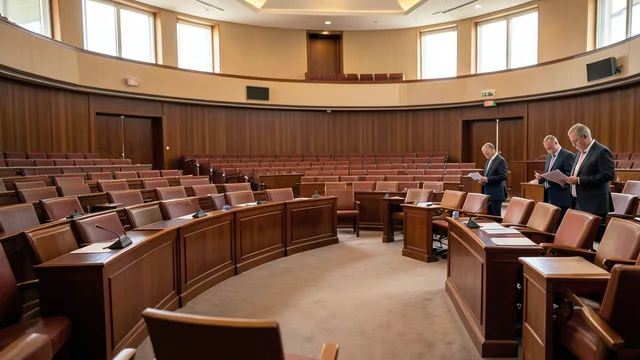 Imagem gerada por IA: Plenário do Senado preparado para debate sobre a proposta que muda a jornada de trabalho.