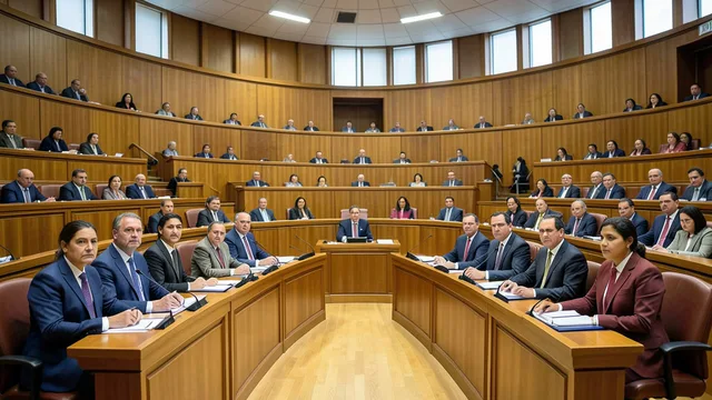 Imagem gerada por IA: Senadores participam de sessão no plenário do Senado.