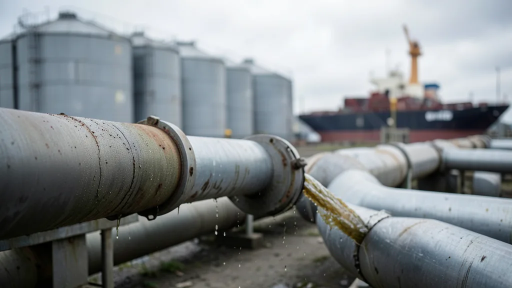 Imagem gerada por IA: Instalação industrial de armazenamento e transferência de diesel em um terminal de combustíveis.