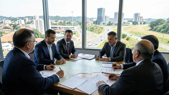 Imagem gerada por IA: Reunião de planejamento sobre obras e serviços públicos em uma cidade do Paraná.