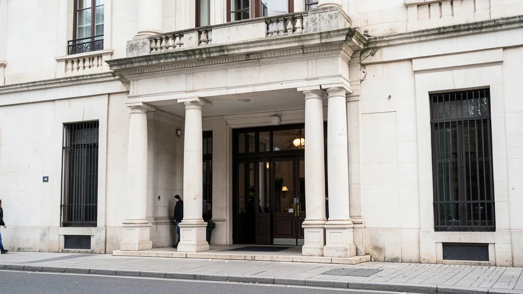 Imagem gerada por IA: Fachada de um tribunal em Barcelona, onde Shakira e Gerard Piqué discutiram o regime de visitas dos filhos.