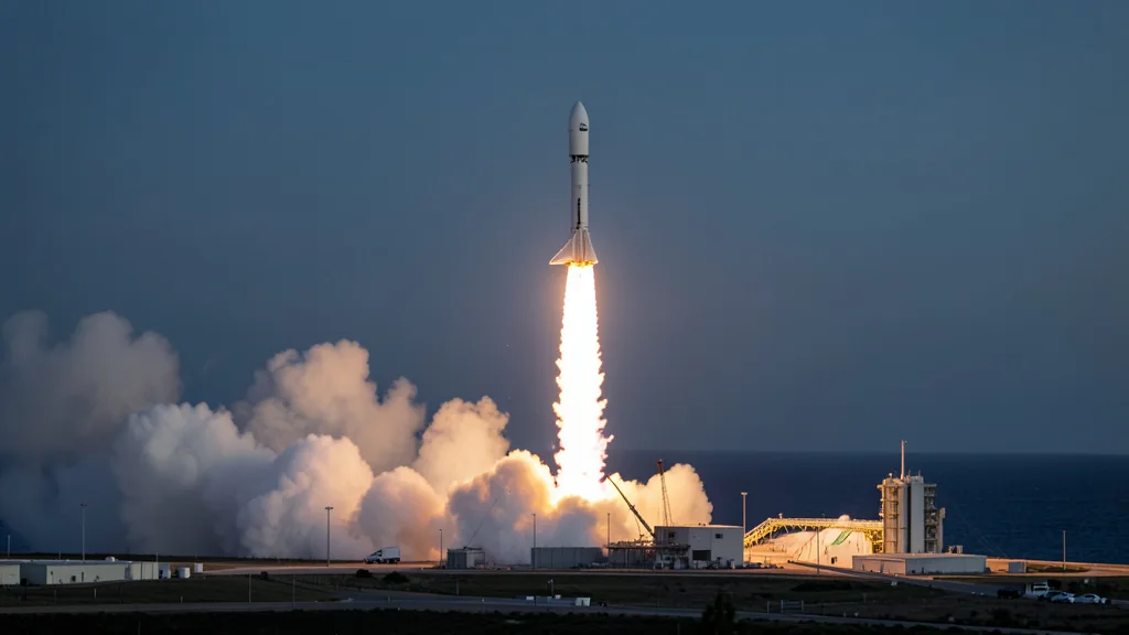 Foguete Falcon 9 decola de Cabo Canaveral, cercado por chamas e nuvens de vapor.