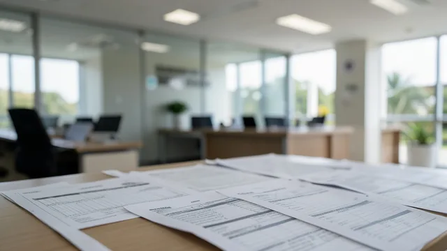 Imagem gerada por IA: Fachada do Tribunal de Contas da União em Brasília, com documentos sem identificação em primeiro plano.