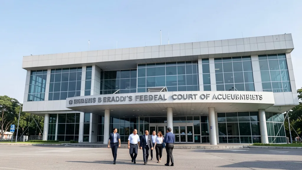 Imagem gerada por IA: Prédio do Tribunal de Contas da União em Brasília, com pessoas caminhando em direção à entrada.