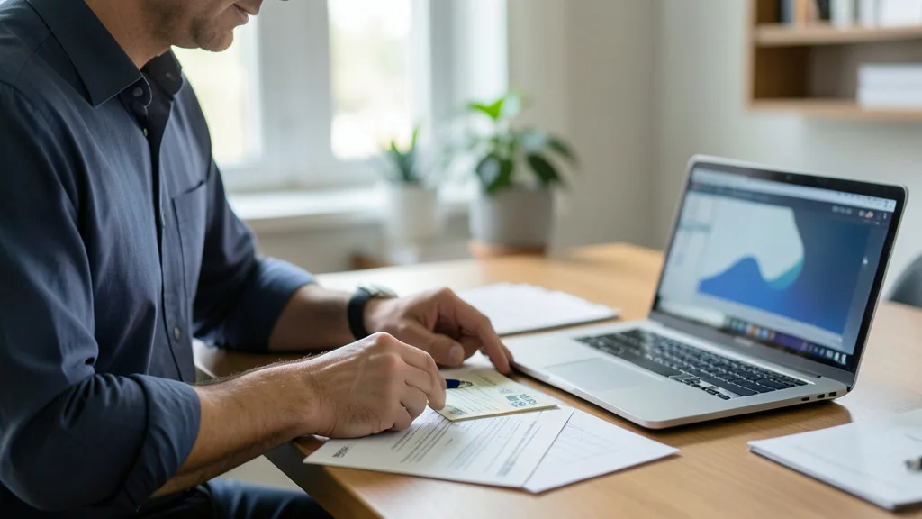 Imagem gerada por IA: Documentos financeiros sem identificação sobre uma mesa, ao lado de um computador.