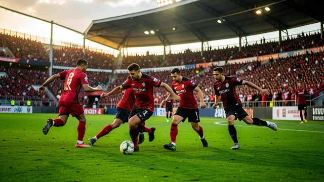 Imagem gerada por IA: Jogadores disputam a bola em campo diante da torcida no Beira-Rio.