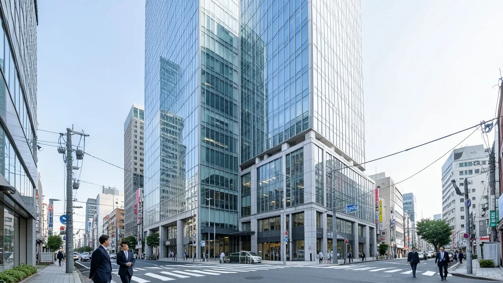 Imagem gerada por IA: Prédios de escritórios de uma empresa japonesa de tecnologia em Tóquio.