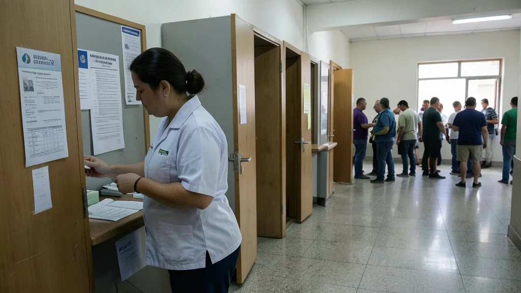 Imagem gerada por IA: Eleitor é identificado por um mesário em uma seção eleitoral.