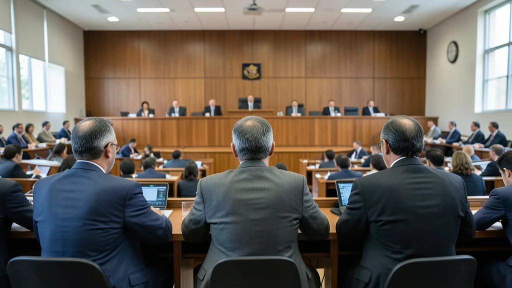 Imagem gerada por IA: Três parlamentares vistos de costas em uma sessão numa assembleia legislativa brasileira.