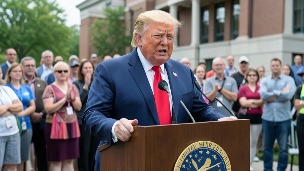 Imagem gerada por IA: Donald Trump discursa em um evento de campanha, diante de apoiadores.