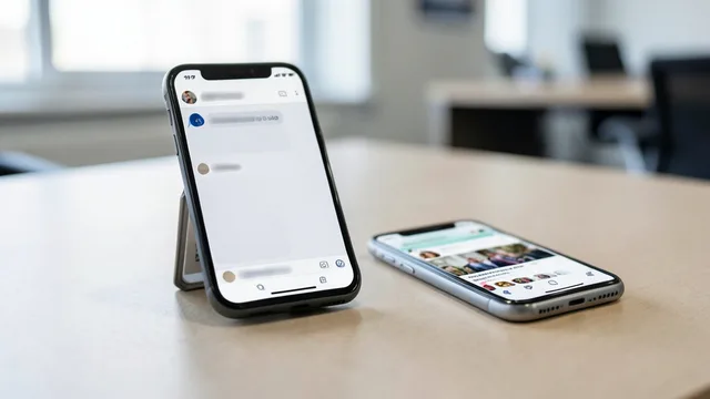 Imagem gerada por IA: Celular com uma interface genérica de canal de mensagens sobre uma mesa.