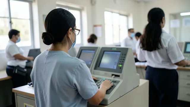 Imagem gerada por IA: Eleitor usa uma urna eletrônica em uma seção de votação.
