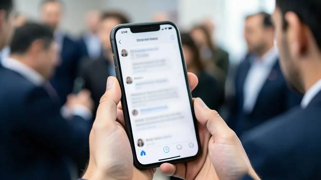 Imagem gerada por IA: Pessoa segura um celular com uma tela de mensagens genérica, enquanto outras aparecem ao fundo.